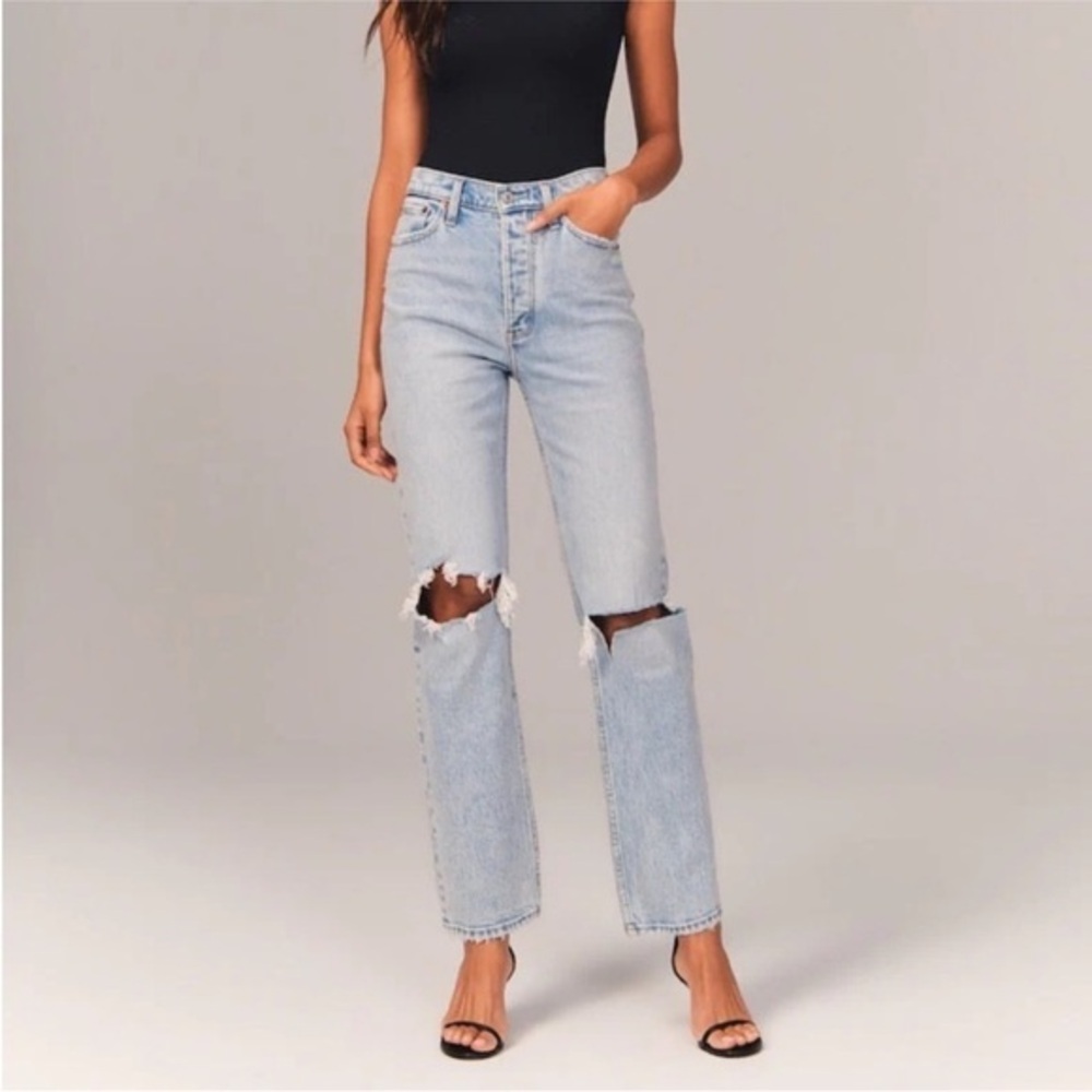 Abercrombie The DAD High Rise Jean Curve Love Blue Distressed Size 25 0